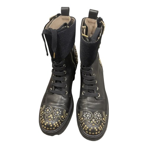Pre-owned Elie Saab Leather Lace Up Boots In Black
