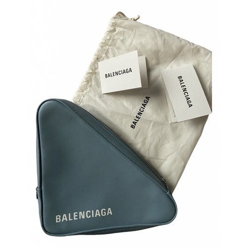 Pre-owned Balenciaga Triangle Leather Clutch Bag In Blue