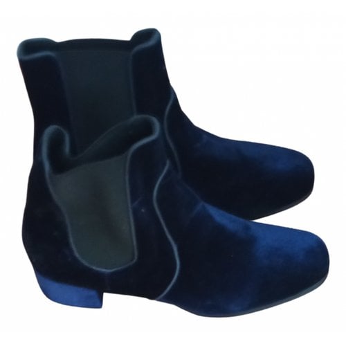 Pre-owned Bruno Premi Velvet Ankle Boots In Blue