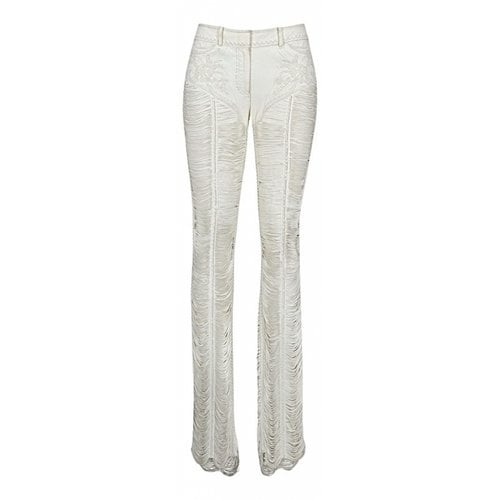 Pre-owned Roberto Cavalli Leather Trousers In White