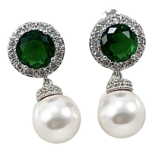 Pre-owned Swarovski Fit Pearl Earrings In Green