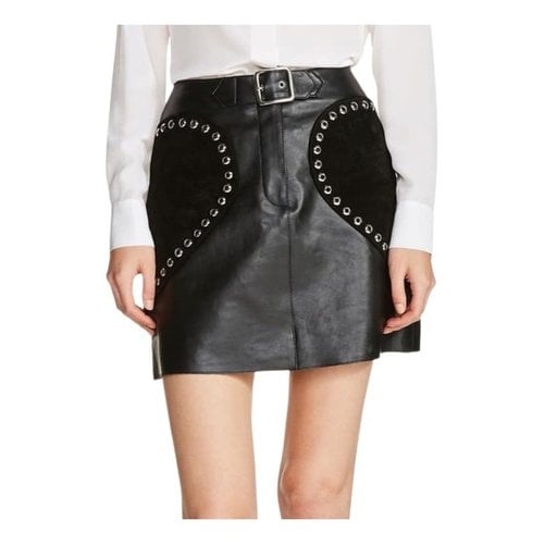 Pre-owned Maje Leather Mini Skirt In Black