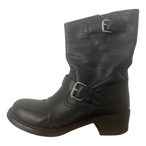 Pre-owned Carshoe Leather Biker Boots In Black