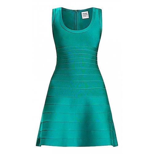 Pre-owned Herve Leger Mini Dress In Turquoise