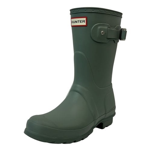Pre-owned Hunter Ankle Boots In Green
