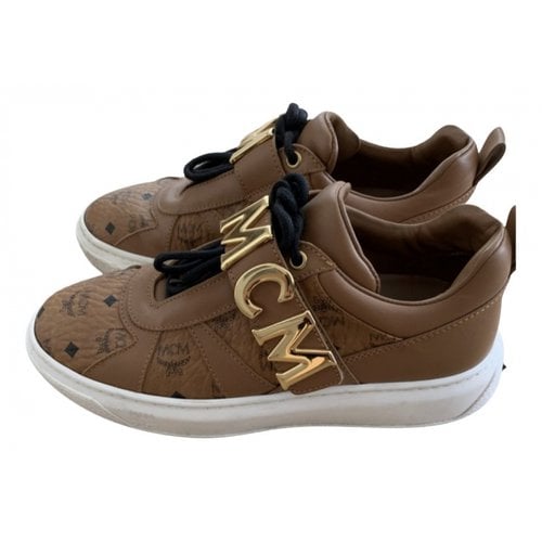 Pre-owned Mcm Leather Trainers In Camel