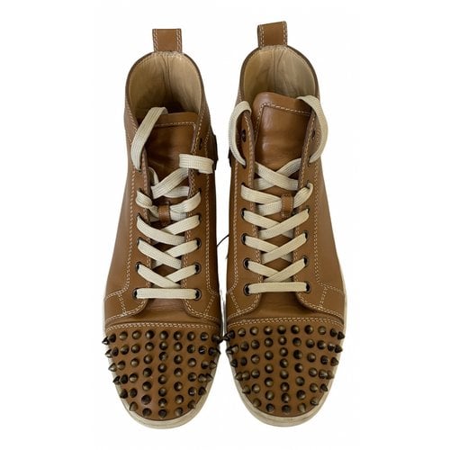 Pre-owned Christian Louboutin Leather High Trainers In Beige