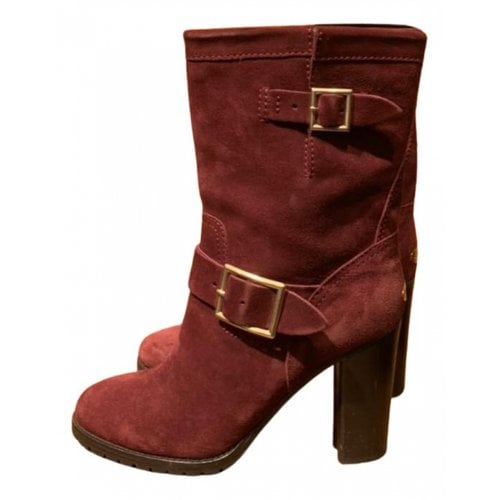 Pre-owned Jimmy Choo Buckled Boots In Burgundy