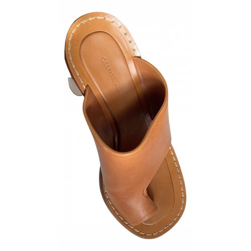 Pre-owned Celine Toe Ring Leather Flip Flops In Camel