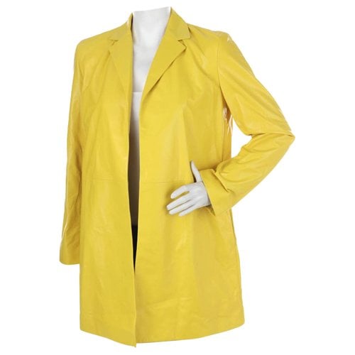 Pre-owned Theory Leather Coat In Yellow