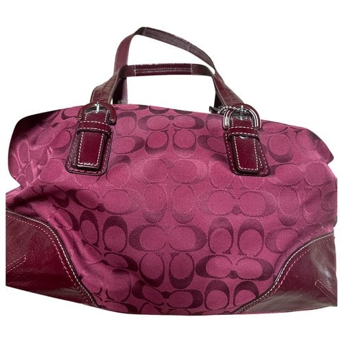 Pre-owned Coach Cloth Bowling Bag In Burgundy