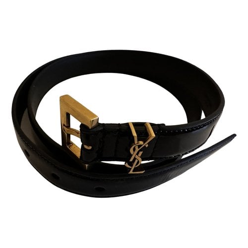 Pre-owned Saint Laurent Patent Leather Belt In Black