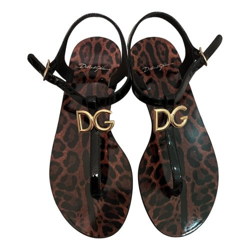Pre-owned Dolce & Gabbana Patent Leather Sandal In Brown