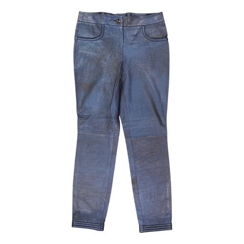 Pre-owned Chanel Leather Slim Pants In Blue
