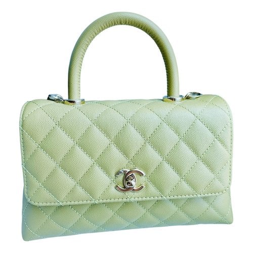 Pre-owned Chanel Coco Handle Leather Handbag In Green