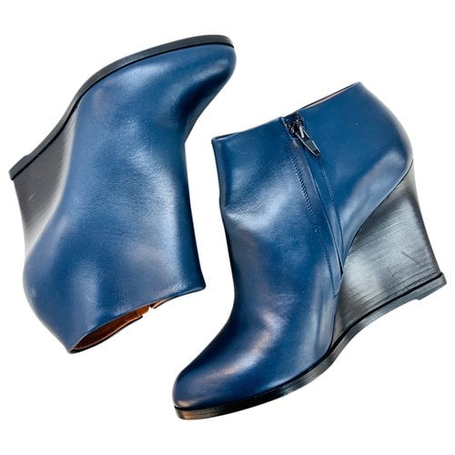 Pre-owned Celine Leather Biker Boots In Blue