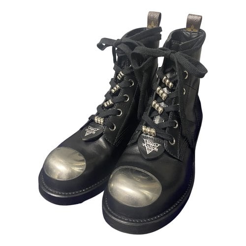Pre-owned Louis Vuitton Metropolis Leather Lace Up Boots In Black