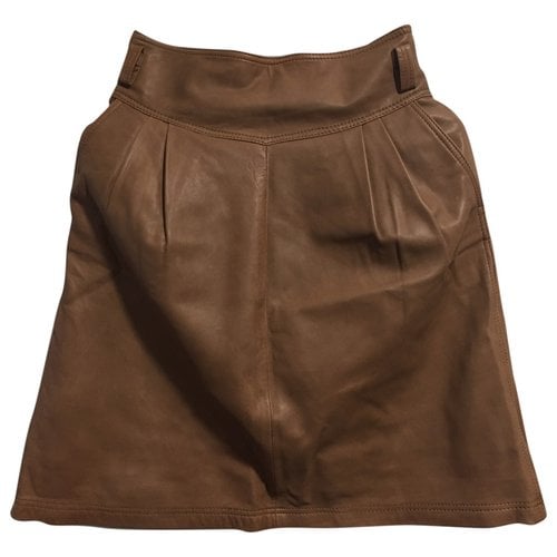 Pre-owned Massimo Dutti Leather Skirt In Camel
