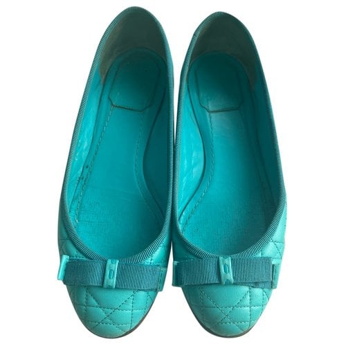 Pre-owned Dior Leather Ballet Flats In Turquoise