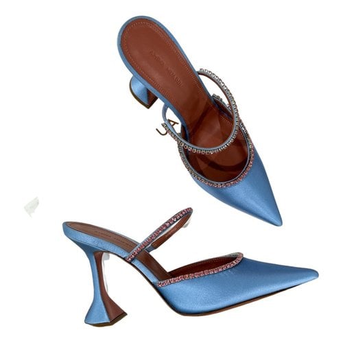 Pre-owned Amina Muaddi Leather Heels In Blue