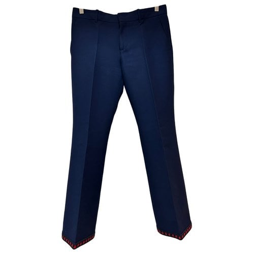 Pre-owned Gucci Silk Straight Pants In Navy