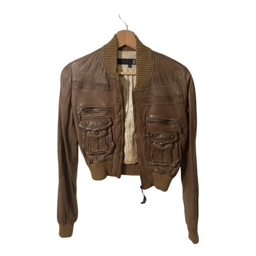 Pre-owned Just Cavalli Leather Short Vest In Brown