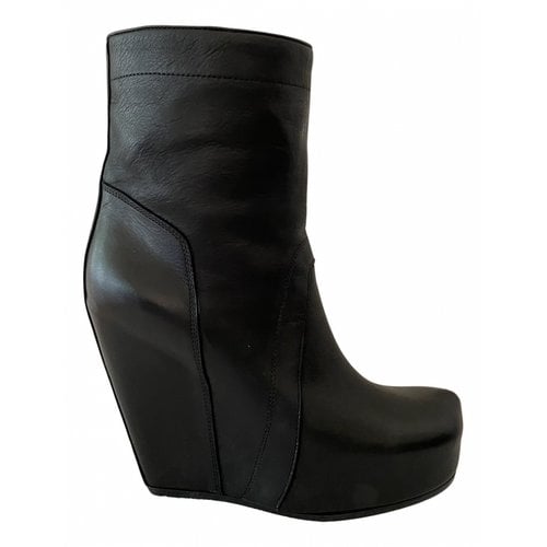Pre-owned Rick Owens Leather Ankle Boots In Black