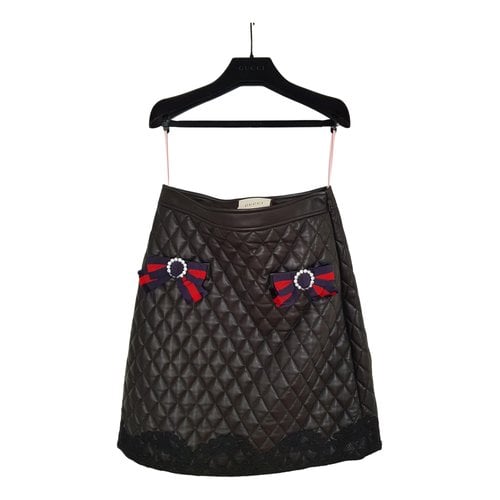 Pre-owned Gucci Leather Mini Skirt In Black
