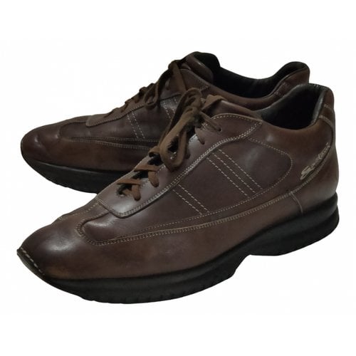 Pre-owned Santoni Leather Trainers In Brown