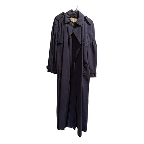 Pre-owned Burberry Silk Trench Coat In Blue