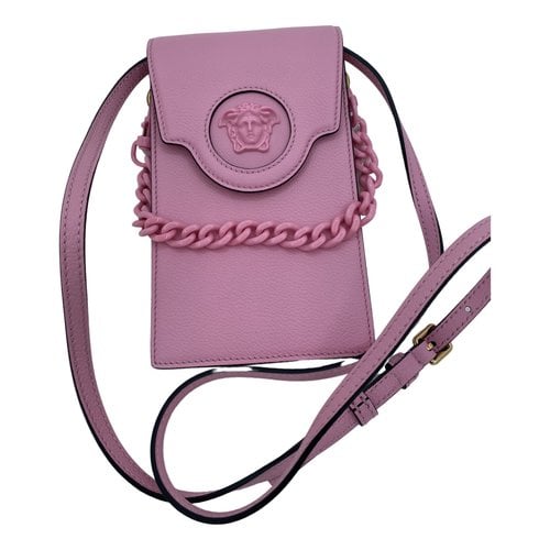 Pre-owned Versace La Medusa Leather Mini Bag In Pink