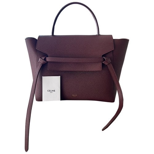 Pre-owned Celine Belt Leather Handbag In Burgundy