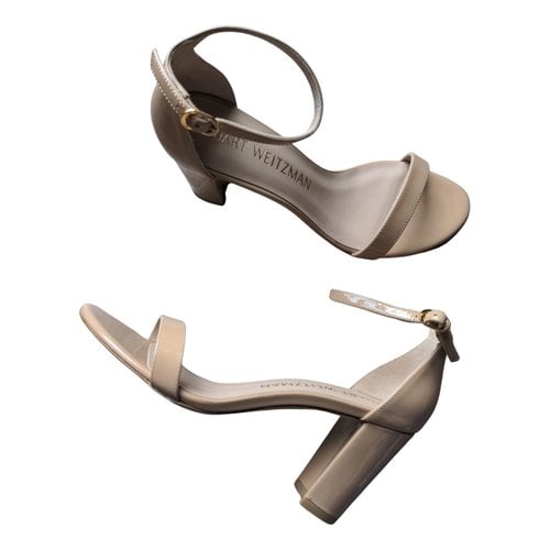 Pre-owned Stuart Weitzman Patent Leather Sandal In Beige