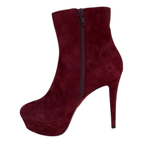 Pre-owned Christian Louboutin Ankle Boots In Burgundy