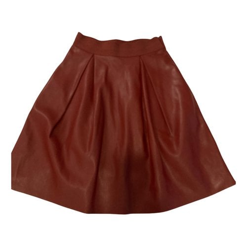 Pre-owned Pinko Vegan Leather Mid-length Skirt In Burgundy