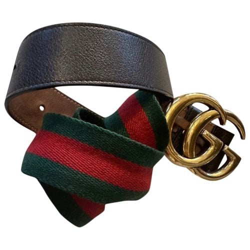 Pre-owned Gucci Gg Buckle Leather Belt In Green