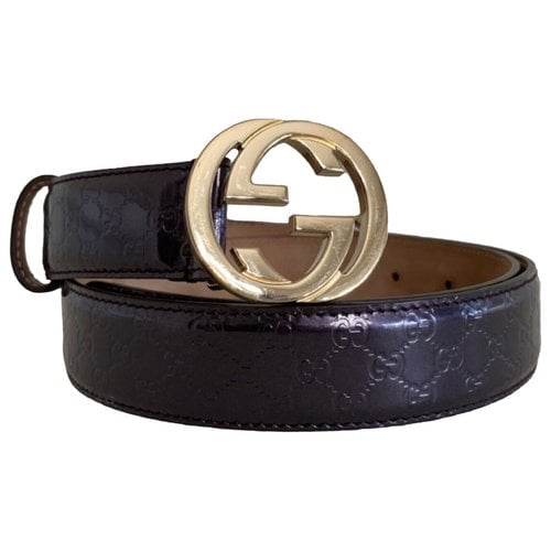 Pre-owned Gucci Interlocking Buckle Patent Leather Belt In Purple