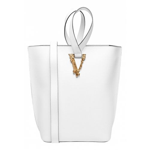 Pre-owned Versace Virtus Leather Tote In White