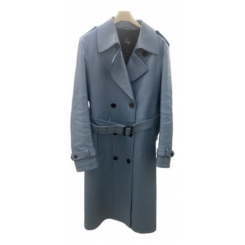 Pre-owned Fay Leather Trench Coat In Turquoise