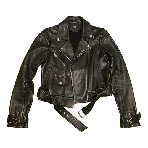 Pre-owned Maje Fall Winter 2019 Leather Biker Jacket In Black