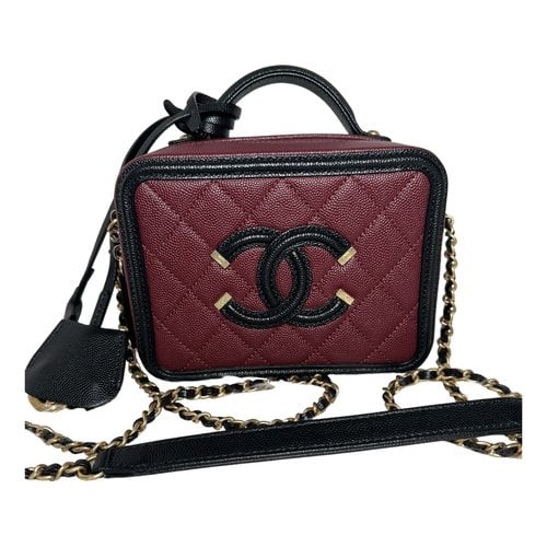 Pre-owned Chanel Vanity Leather Handbag In Burgundy