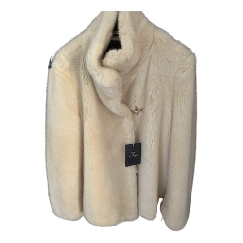 Pre-owned Fay Faux Fur Coat In Ecru