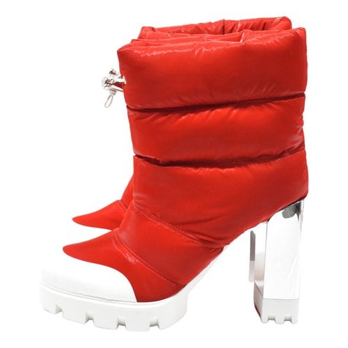 Pre-owned Christian Louboutin Cloth Ankle Boots In Red
