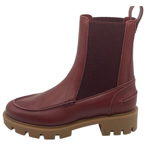 Pre-owned Christian Louboutin Leather Ankle Boots In Burgundy