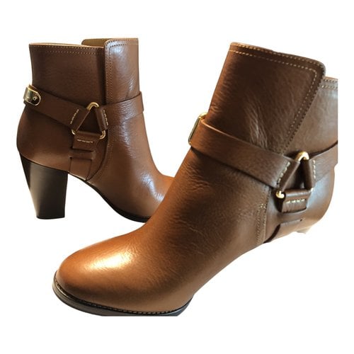 Pre-owned Ralph Lauren Glitter Ankle Boots In Brown