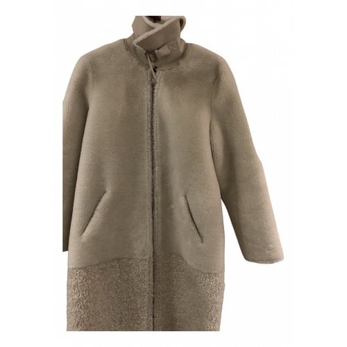 Pre-owned Claudie Pierlot Tweed Coat In Beige