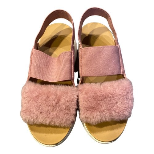 Pre-owned Ugg Faux Fur Sandals In Pink