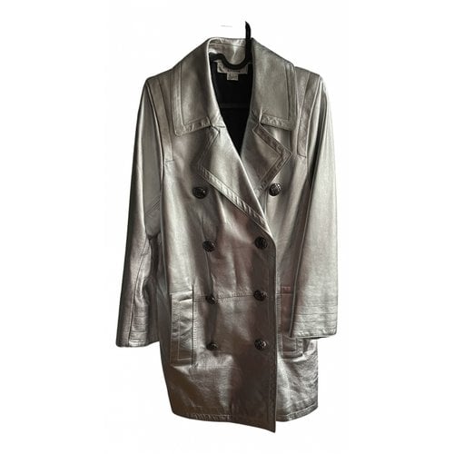Pre-owned Saint Laurent Leather Coat In Silver