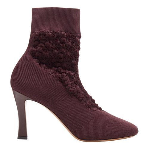 Pre-owned Celine Cloth Ankle Boots In Burgundy