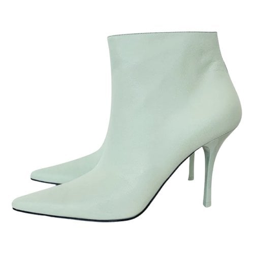 Pre-owned Celine Leather Ankle Boots In Green